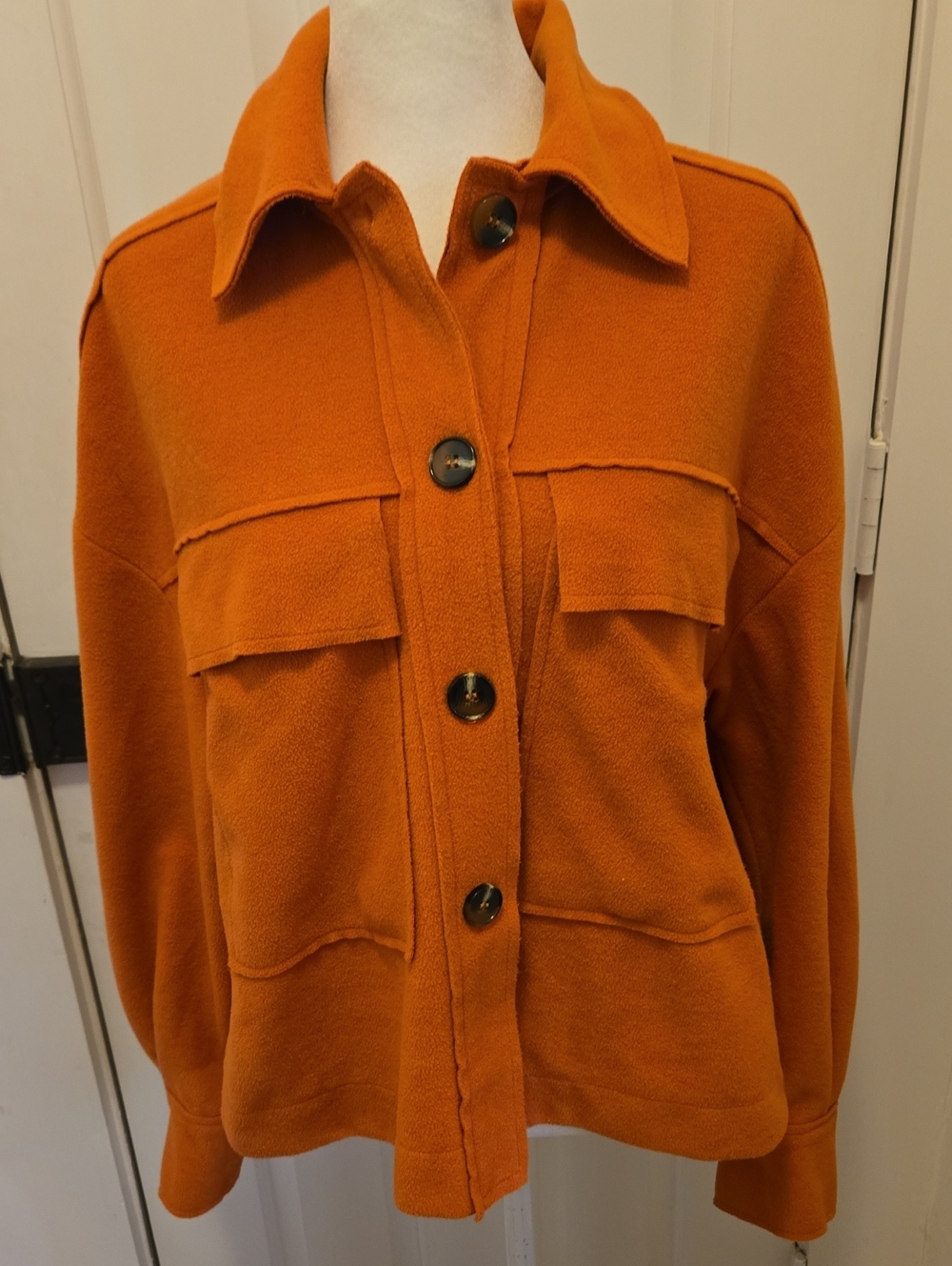 Bagatelle Collection Orange Boxy Fleece Shacket -Size S